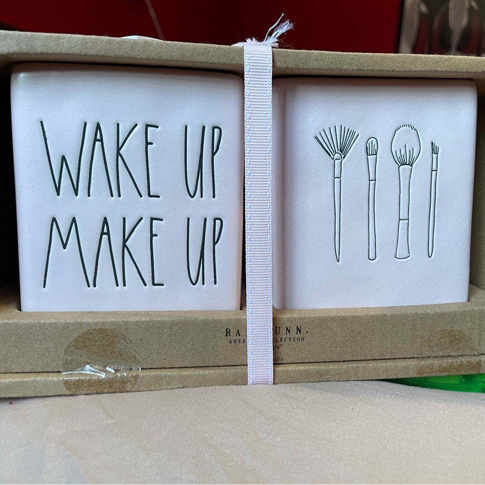 Rae Dunn pink makeup brush holders